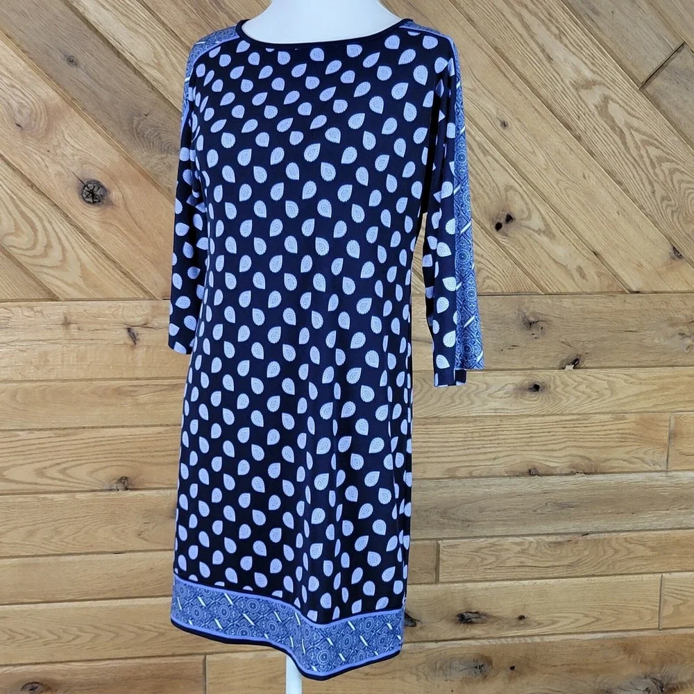 Michael Kors Womens Paisley Blouson Dress 3/4 Sleeve Blue Size XS